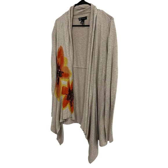 INC International Concepts Womens Beige Cardigan Floral Sequin Design Sz XL - Picture 3 of 8